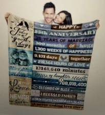 Celebrate a 25th Wedding Anniversary with a Blanket Blue, Browns 50" x 60"