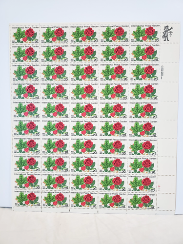1982 US International Peace Garden Rose Stamps - Sheet of 50 - *MNH* - Picture 2 of 3