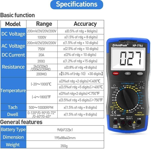 Automotive Multimeter Engine Analyzer Tacho Dwell Meter 50~10000 RPM 4/5/6/8CYL - Picture 10 of 13