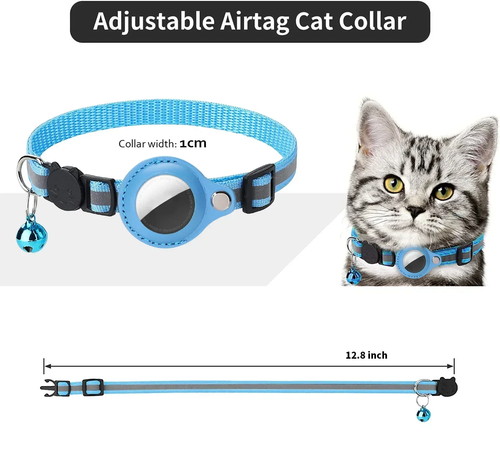Anti-Lost Cat Collar for AirTag GPS Reflective Kitten Bell Pet Tracker Holder - Picture 3 of 21