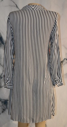 MSK NEW NWT Black White Red Stripe Buttonfront Shirt Dress Small Long Sleeves - Picture 6 of 8