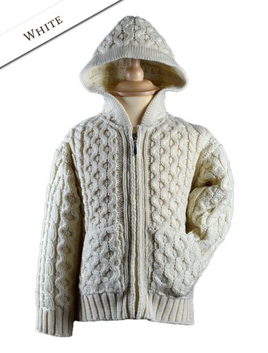12/18 Months-Aran Crafts 100% Merino Wool Kids Hooded Knit Cardigan Zip Sweater - Picture 2 of 2