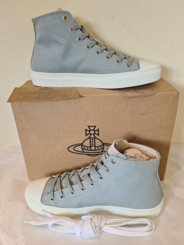 Vivienne Westwood Plimsolls Trainers grey Hi Top Canvas Sneakers Size 42 UK 8 - Picture 15 of 19