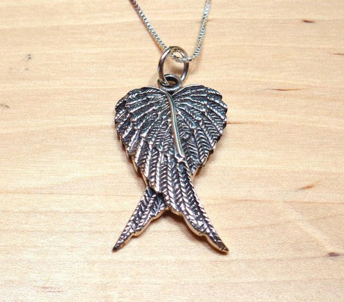 STERLINGSILBER DEKORATIVE HEILIGE ENGELFLÜGEL DETAILVERARBEITUNG ANHÄNGER HALSKETTE - Bild 3 von 5