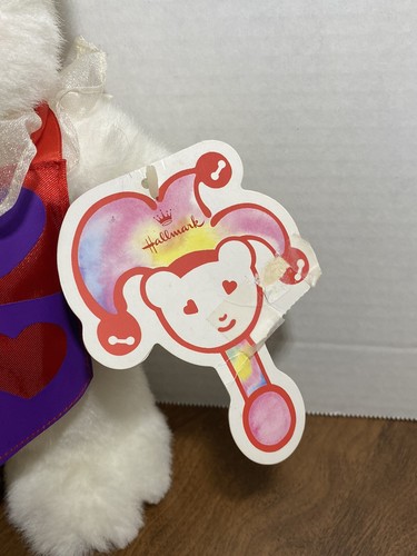 Oso bufón de San Valentín HALLMARK oso de peluche ANIMAL 10" blanco púrpura nuevo - Imagen 5 de 7