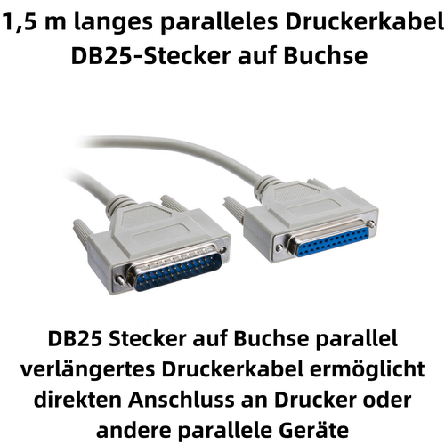 H04 Parallel Printer Cable DB25 Male to Female 1.5m Connection PC Printer - Picture 2 of 10