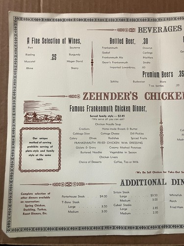 Vintage 1956 Menu - Zehnder's  Frankenmuth Michigan - 100th Anniversary - Picture 14 of 18