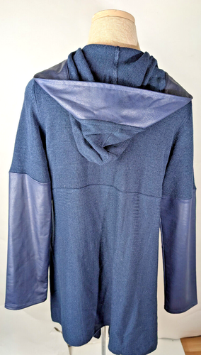 DG2 Diane Gilman Women Knitted Hoodie Navy Waterfall Cardigan Size M New/w Tags - Picture 4 of 7