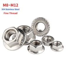M8 M10 M12 Fine Thread 304 Stainless Steel Hex Flange Nuts Serrated Lock Nut