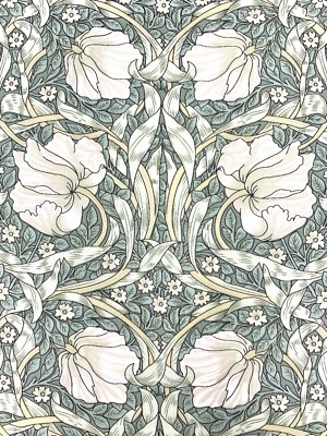 Morris Pimpernel cotton fabric Art Nouveau floral green lawn