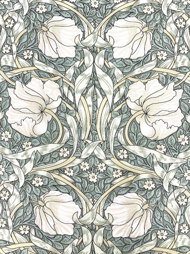 Morris Pimpernel cotton fabric Art Nouveau floral green lawn - Picture 1 of 4