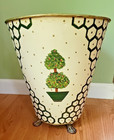 Tole Metal Waste Basket Trash Can By Fireside Hand Made In India W/ Raised Feet