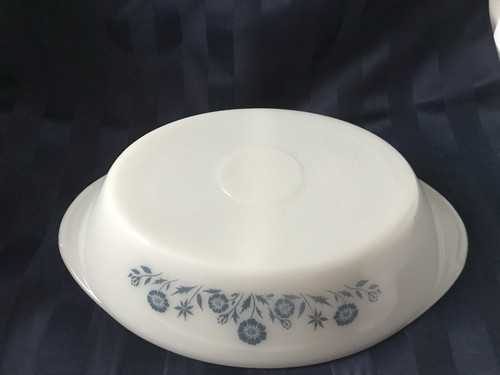 Vintage Glasbake Blue Flower Floral Pattern White Divided Casserole Dish - Picture 4 of 5