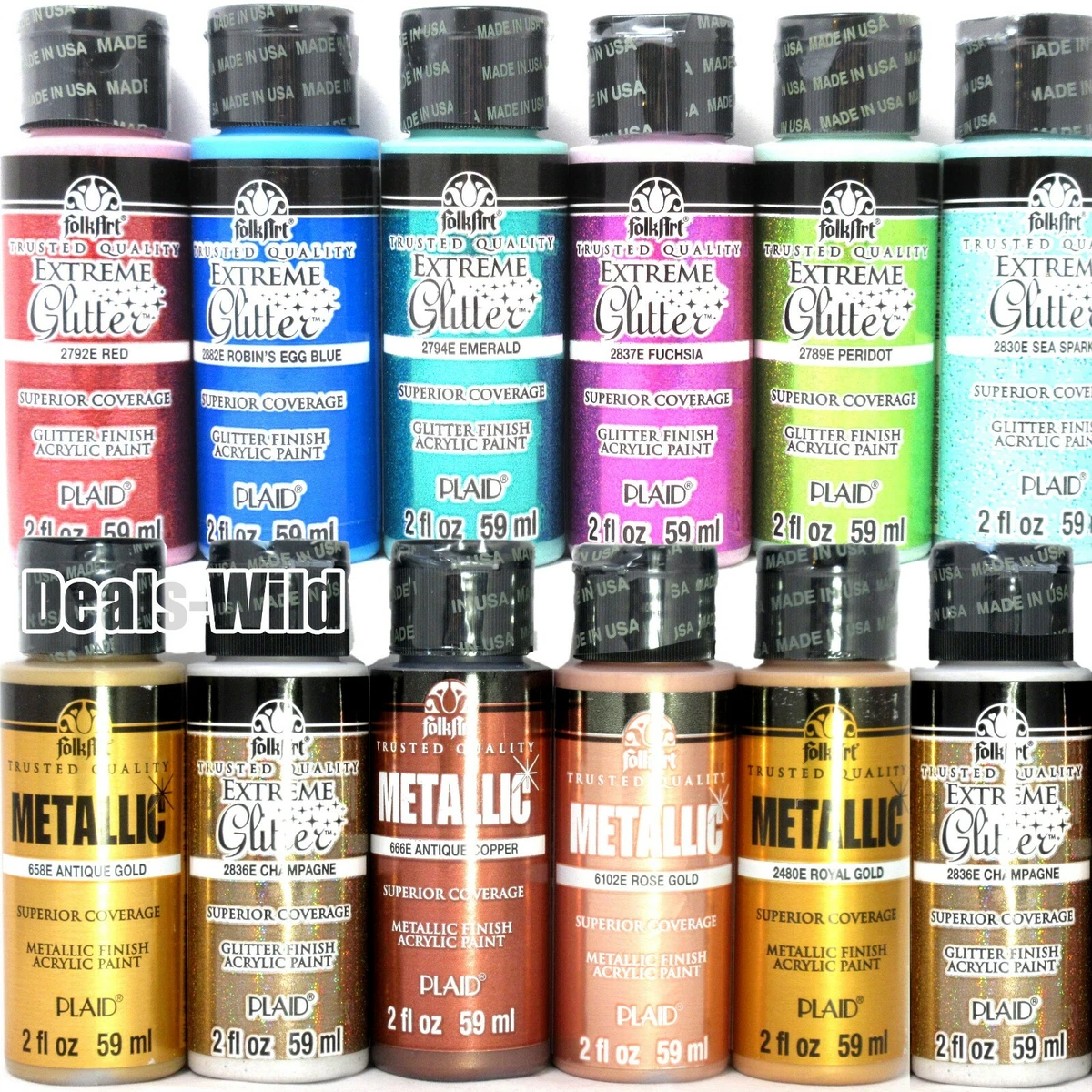 1 Metallic or Extreme Glitter Acrylic Paint FolkArt 2oz Folk Art Shiny  Paints