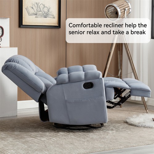 Manual Blue Chair Recliner with Rocker and Swivel in Fabric for Living Room - Picture 7 of 15