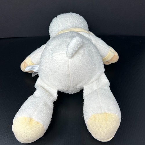 K & M White Lamb Sheep Plush Yellow Ears Stuffed Animal Rattle Sherpa Buttons - Picture 6 of 8