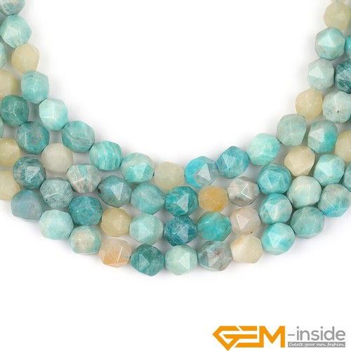 Natural MultiColor Peru Amazonite Stone Polygonal Faceted Round Beads 15"Strand - Picture 6 of 24