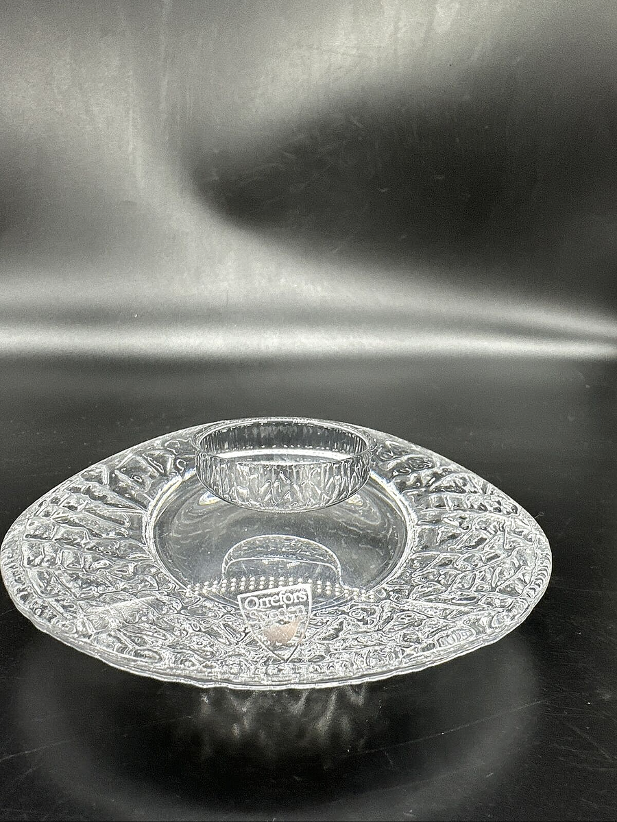 Orrefors Lars Hellsten Crystal Glass Discus Candle Holder Sweden