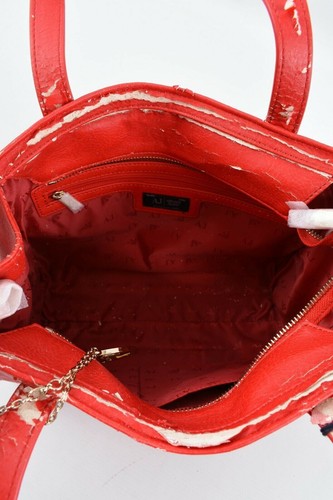 ARMANI JEANS Red Distressed Faux Leather Handbag - 'use until it's no use' - Picture 7 of 8