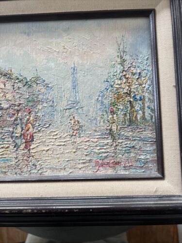 Pintura al óleo París vintage firmada Torre Eiffel gente de la calle arte impresionismo - Imagen 16 de 18