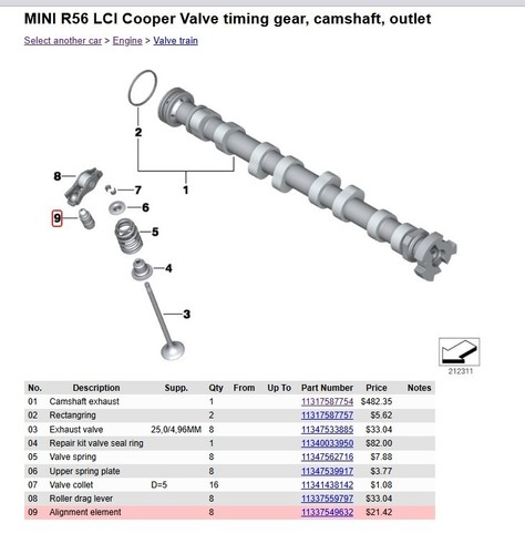 MINI COOPER VALVE LIFTER ALIGNMENT ELEMENT 11337549632 07-16 R5X R6X - Bild 2 von 4