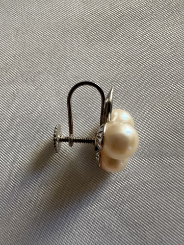 vintage 14k white gold pearl earrings screwback - Picture 4 of 10