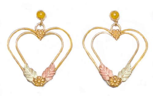 Black Hills Gold 10k 12k Extra Large Heart Leaves Drop Earrings - Picture 2 of 5