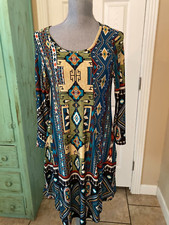 WOMENS, STRETCHY, LONG SLEEVE, MULTI-COLORED POCKET DRESS, M