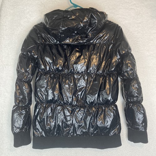 Appaman Girls Size 12 Coat Lined Zipper Shiny Hooded Puffer Jacket Black READ - Picture 6 of 7
