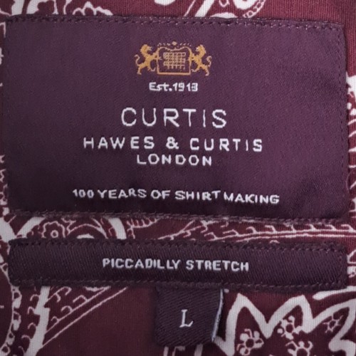 HAWES & CURTIS Shirt Mens 16.5 L Burgundy & White Paisley PICCADILLY STRETCH - Picture 4 of 10