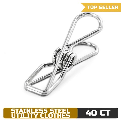 40-Pack Stainless Steel Clothes Pins, Durable Multi-Purpose Metal Clips - Picture 1 of 8