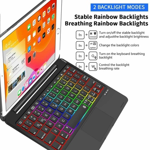 Backlit Touchpad Keyboard Case with Rotate For iPad 10.2" 7/8/9th Gen Air 3 Pro - Picture 22 of 49