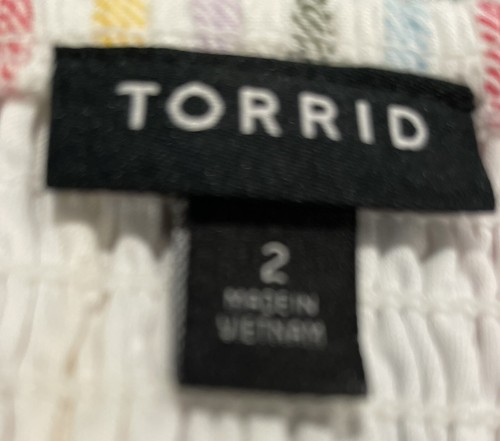 Torrid Kleid Damen Challis Mehrfarbig Streifen Rüschen Träger Midi Übergröße 2X Taschen - Bild 7 von 9