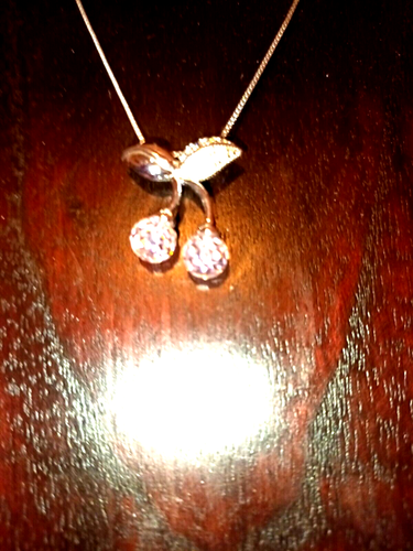 Kette 925er Silber 46cm Kirschanhänger Feinsilber mit rosa Swarovski Kristallen - Bild 8 von 18