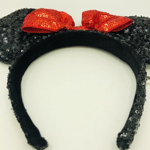 Disney Parks Minnie Mouse Sequin Headband Black Ears Red Bow - Picture 3 of 7