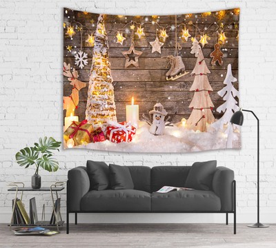 Rustic Wood Wall Xmas Tree Star Lights Tapestry Wall Hanging Living Room Bedroom Ebay