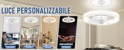 E27 Ventilatore Da Soffitto Con Luce Silenzioso, 33Cm Dimmerabile Ventilatore Da - Foto 13 di 24