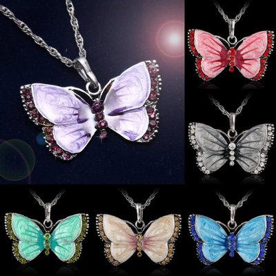 New Women Jewelry Enamel Butterfly Crystal Silver Pendant Necklace Fashion Chain New Women Jewelry Enamel Butterfly Crystal Silver Pendant Necklace Fashion Chain