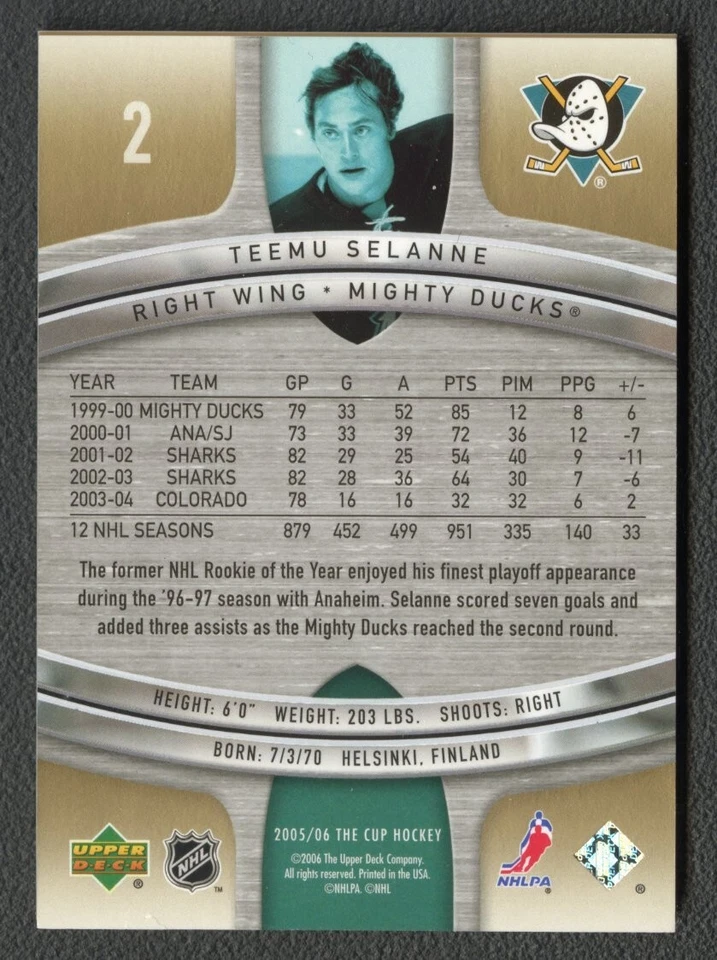 G2U 200506 Cubierta Superior La Copa Hockey Teemu Selanne Base Dorada 25 PATOS ULTRA RAROS Foto 2 de 2