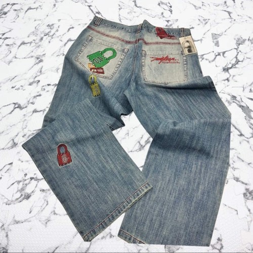 Pantalones de mezclilla Miskeen Streetwear azules de pierna ancha para hombre nuevos con etiquetas - Imagen 5 de 8