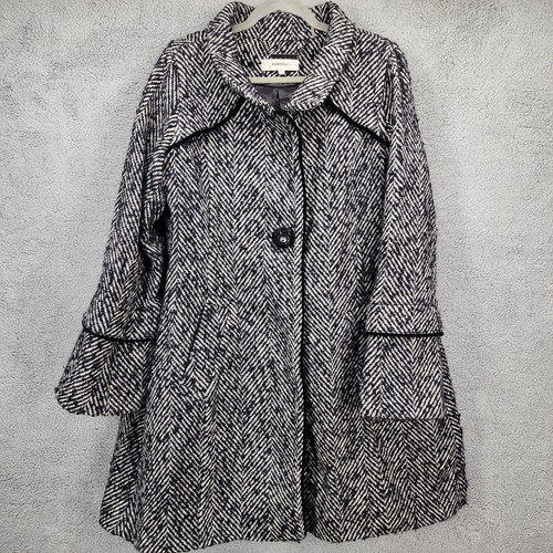 Hawke & Co Damengröße 14 schwarz weiß Fischgrät Wollmischung Druckknopf Jacke Mantel - Bild 7 von 13