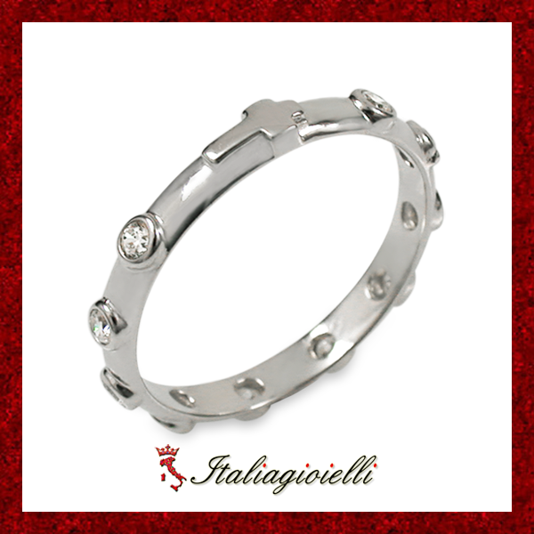 Anello Religioso Fedina Rosario in Argento 925 rodiato Oro Bianco Gioielli Donna Anello Religioso Fedina Rosario in Argento 925 rodiato Oro Bianco Gioielli Donna