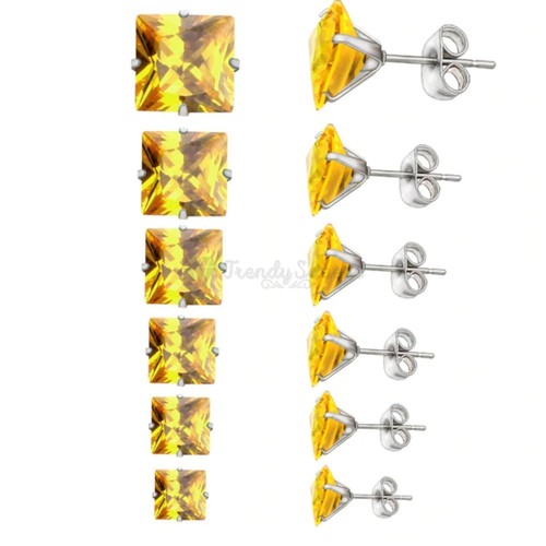 Hypoallergenic Stainless Steel Square Cubic Zirconia Ear Piercing Stud Earrings - Picture 150 of 154