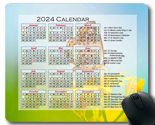 Mouse Pad 2024 Year Calendar with Holiday,White Mousepad,2024 Calendar Mouse Pad - Picture 12 of 37