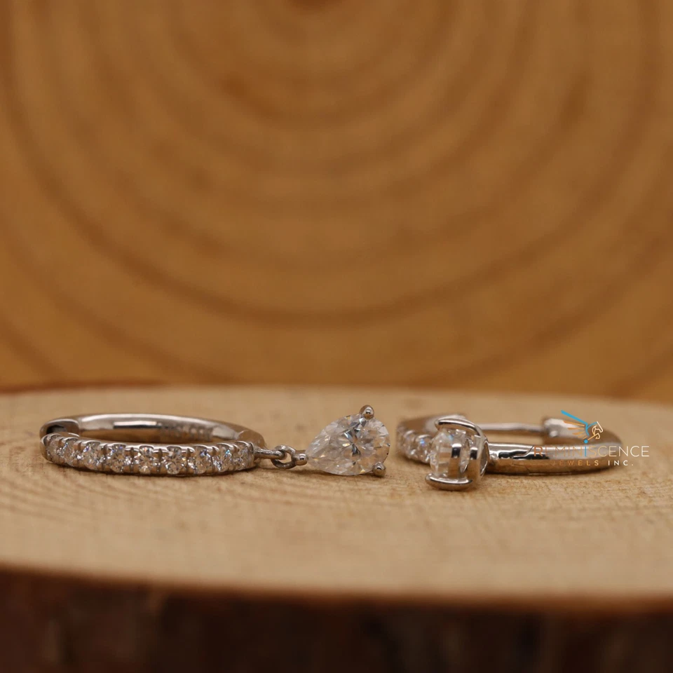 14K Gold Pear Cut Lab Grown Diamond Hoop Earrings Teardrop Dangle Elegant Gift - Image 4 of 4