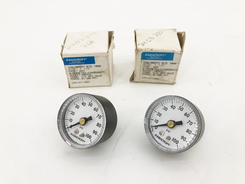 Lot of 2 New Ashcroft 15W1005PH 01B 100# Pressure Gauges 1-1/2" 0-100psi - Picture 1 of 4