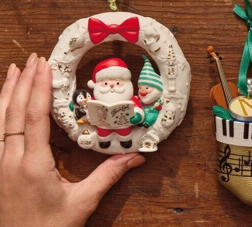 Hallmark 2024 Wreath of Memories Porcelain 14K Gold Accent Santa Penguin 4-1/2" - Picture 2 of 3