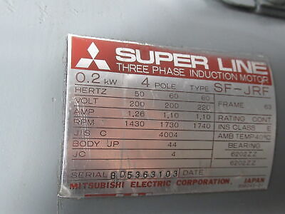 Mitsubishi 0.2kW 1430-1740RPM 200-220V 63 1.26-1.10A 50/60Hz Mitsubishi 0.2kW 1430-1740RPM 200-220V 63 1.26-1.10A 50/60Hz