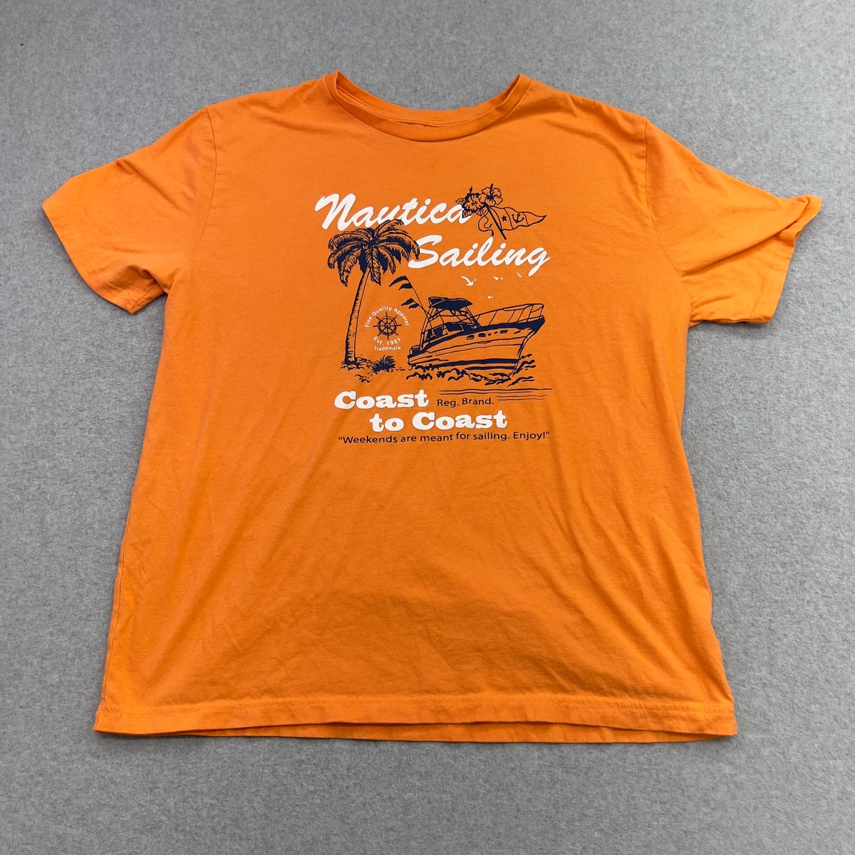 Nautica Shirt Mens XL Orange Sailing Coast to Coast Graphic T Shirt Short Sleeve