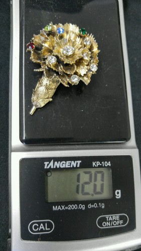 Vintage Sterling Silber 925 Gold Platte Strass Blume Brosche / Anstecknadel (R signiert) - Bild 8 von 12